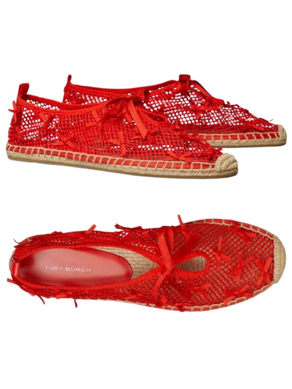 Tory Burch Mini Bow Mesh Espadrille Flats Blazing Red Women’s 9 NWOB